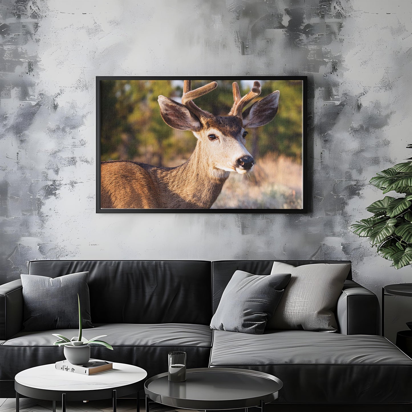 Peaceful Stag โ Meadow Watcher: Mule Deer Art - Gentle Animal Portrait