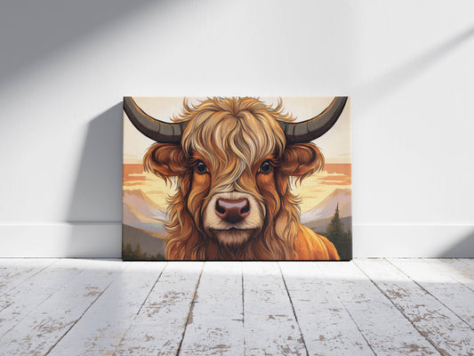Curves & Horns – Modern Moo: Wavy-Haired Highland Cow: A Semi-Realistic Line Art