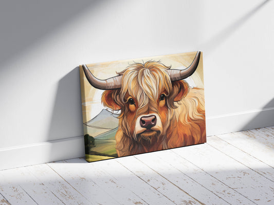 Sketch of the Highland Soul: Earthy Tones Highland Cow: A Line Art Wall Art