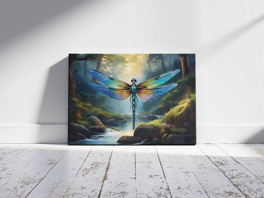 Spirit of the Stream – Nature’s Whisper: Painterly Dragonfly Forest Scene