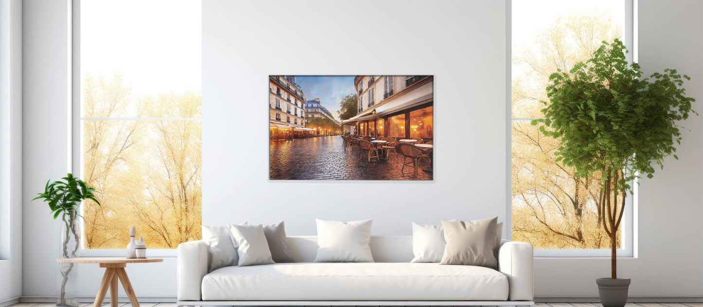 Midnight in Paris – Rainy Reflections: Parisian Cafe Art - Rainy City Scene
