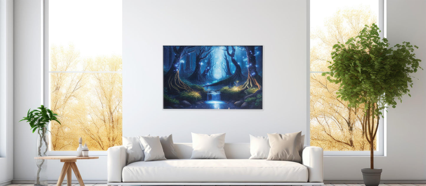 Glowing Grove – Twilight Enchantment: Enchanted Forest Art - Magical Night Scene