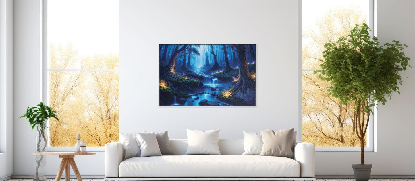 Whispers of the Firefly Forest: Enchanted Forest Art - Magical Night Scene