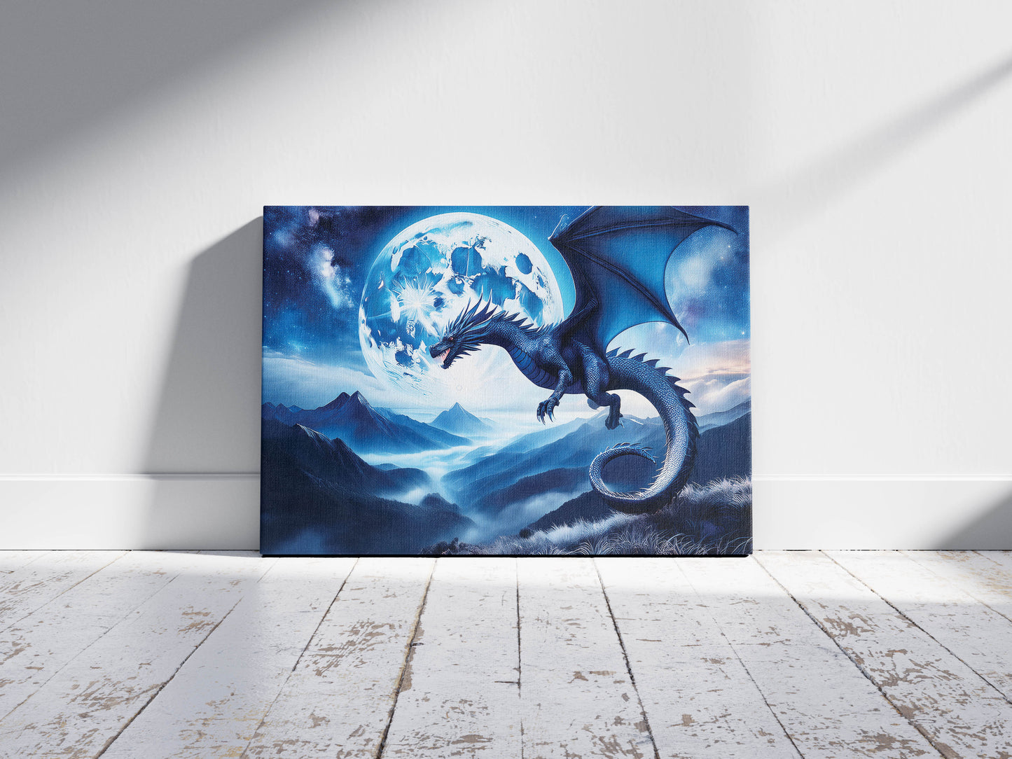 Moonflight Majesty โ The Midnight Dragon: Moonlit Dragon Art - Fantasy Night Scene