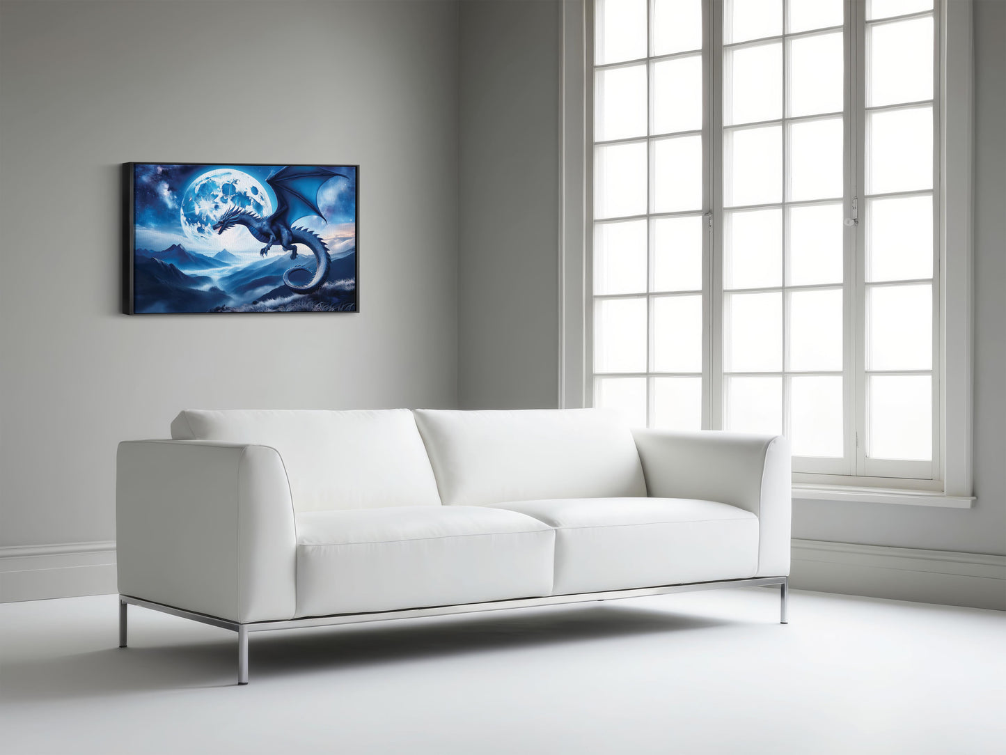 Moonflight Majesty โ The Midnight Dragon: Moonlit Dragon Art - Fantasy Night Scene