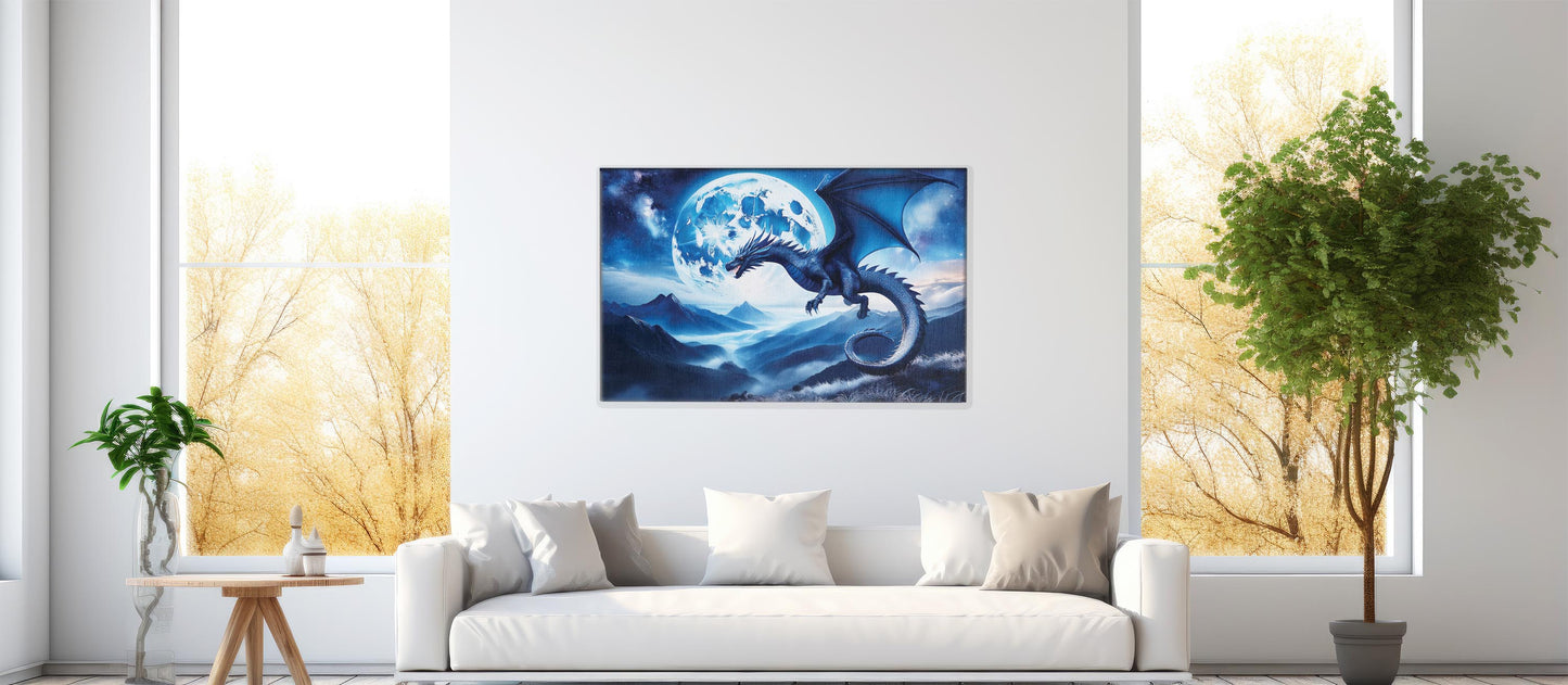 Moonflight Majesty โ The Midnight Dragon: Moonlit Dragon Art - Fantasy Night Scene