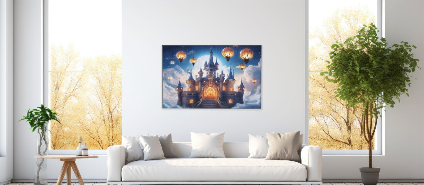 Cloudspire Dreams: Floating Castle Art - Magical Kingdom Scene