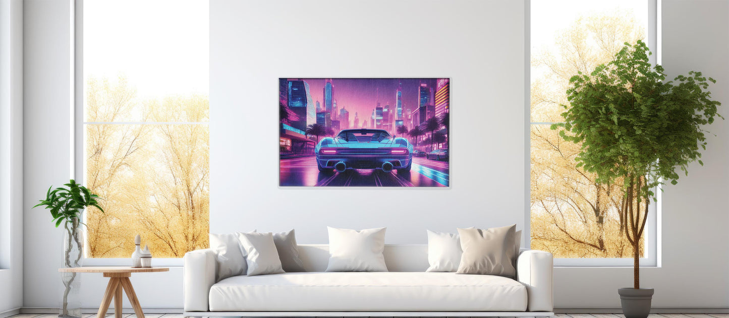 Electric Eden – Vaporwave Skyline: Vaporwave City Art - Retro-Futuristic Scene