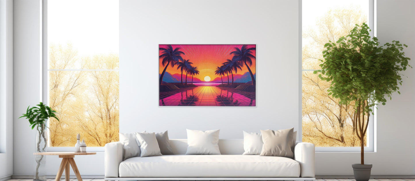 Neon Palms at Dusk: Synthwave Sunset Art - 80s Aesthetic