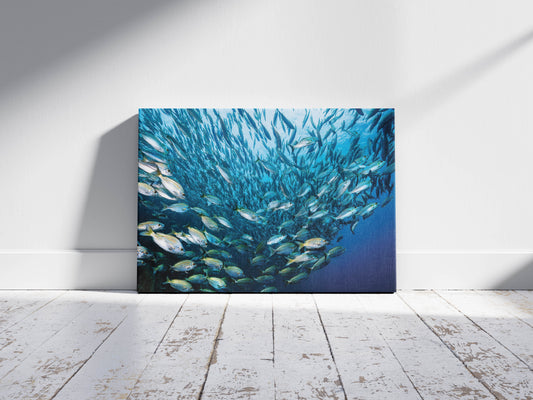 Ocean School Odyssey – A Mesmerizing School of Fish in Breathtaking Ocean Blues and Teal Tones