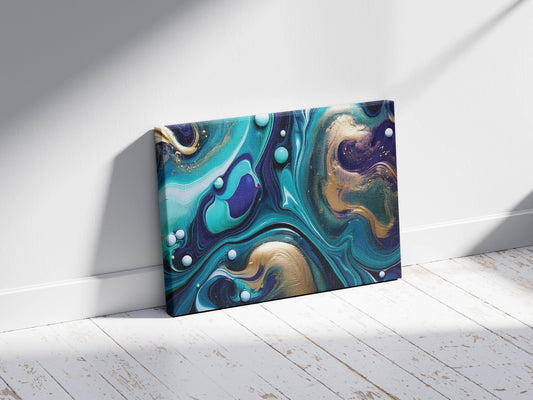 Mystic Tides - Fluid acrylic pour swirls with metallic accents and deep jewel tones