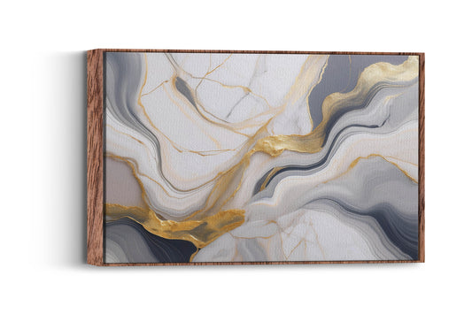 Marble- Golden Wave Harmony - Luxury Marble Abstract Art with Soft Neutrals and Subtle Gold Highlights