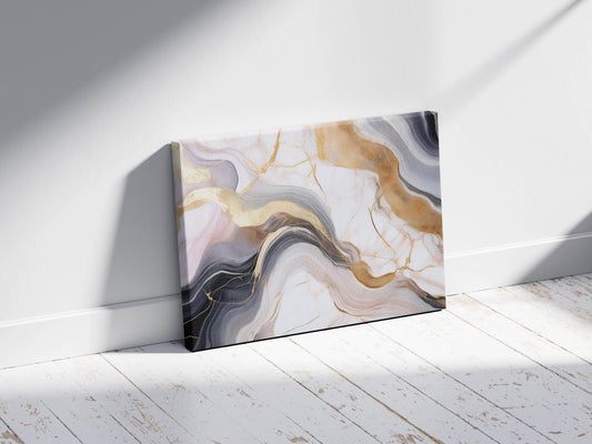 Marble - Golden Waves | Luxury Marble Abstract Wall Art with Gold Highlights