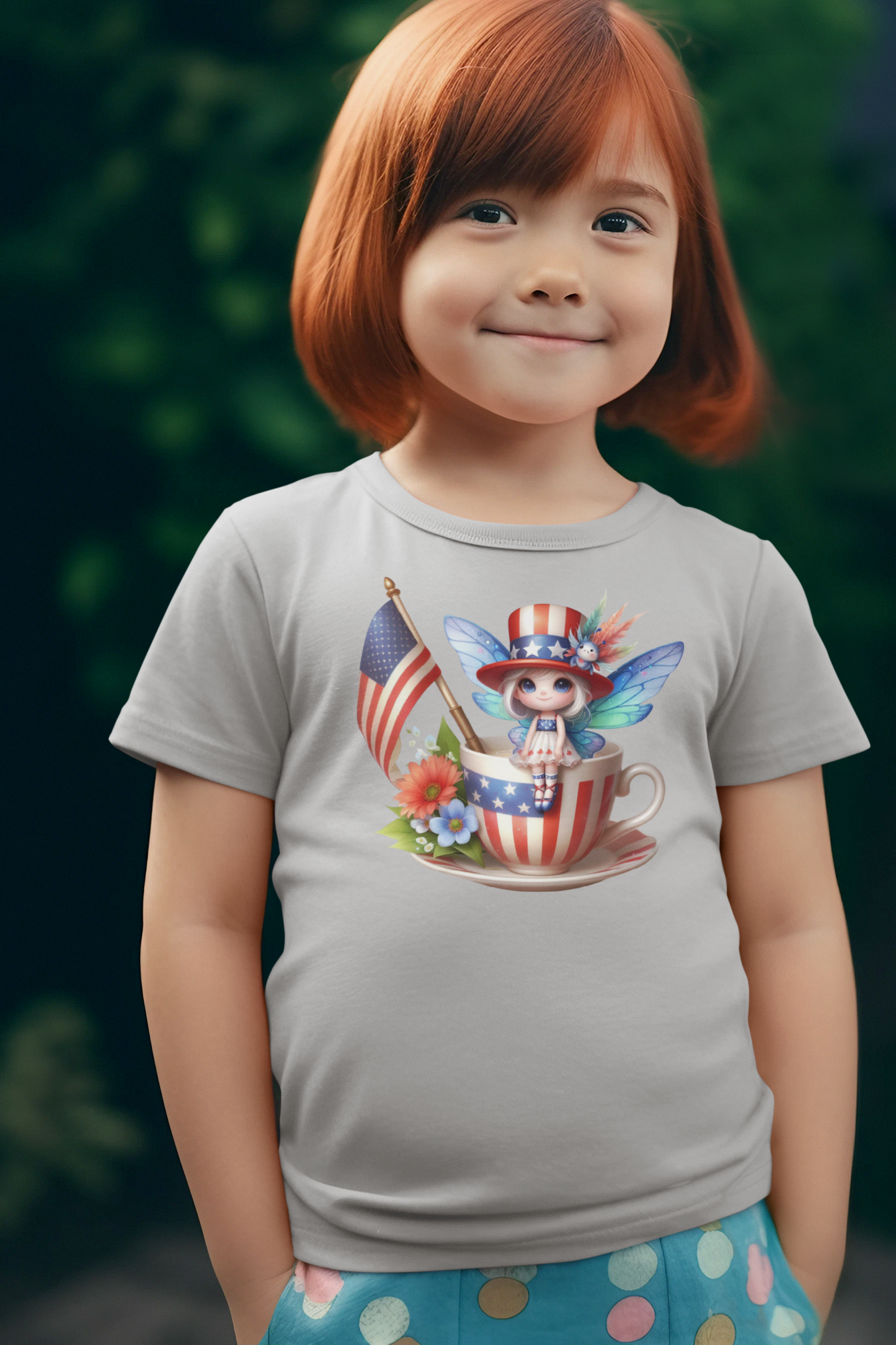 Patriotic Fairy in Teacup Pixie Patriot's Sip of Freedom