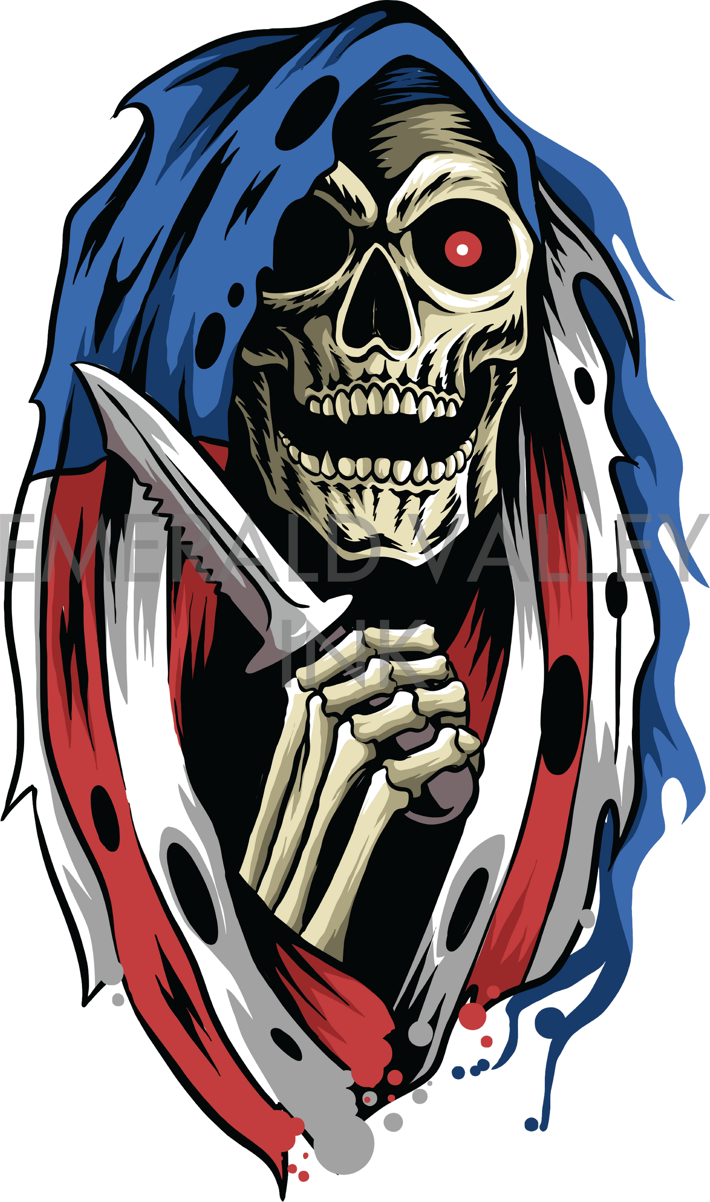 Angel of Death with Hood Cloak American Flag Holding a Dagger
