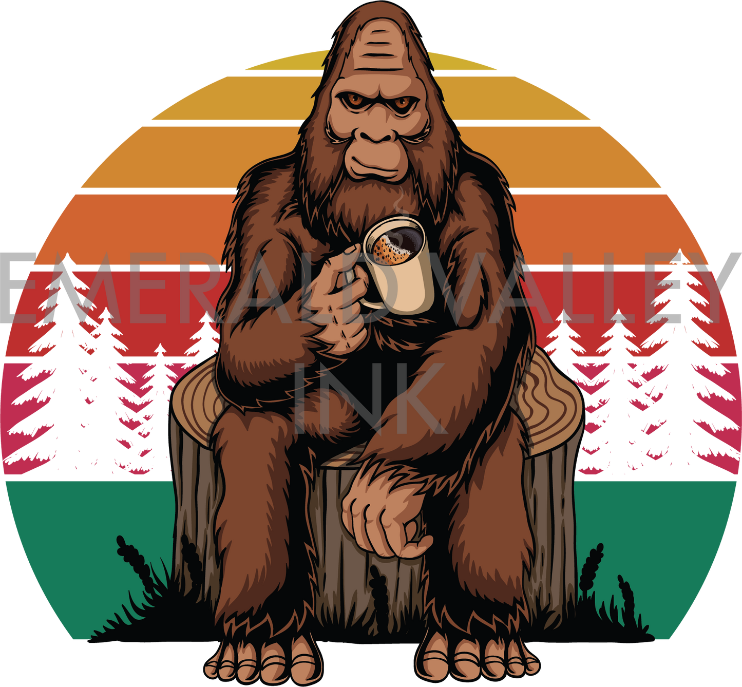 Bigfoot Relaxing with Coffee