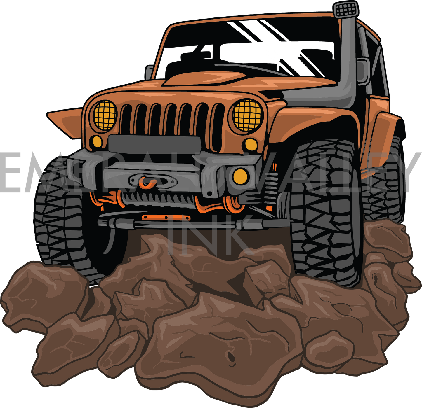 Burnt Orange Jeep on Rocks