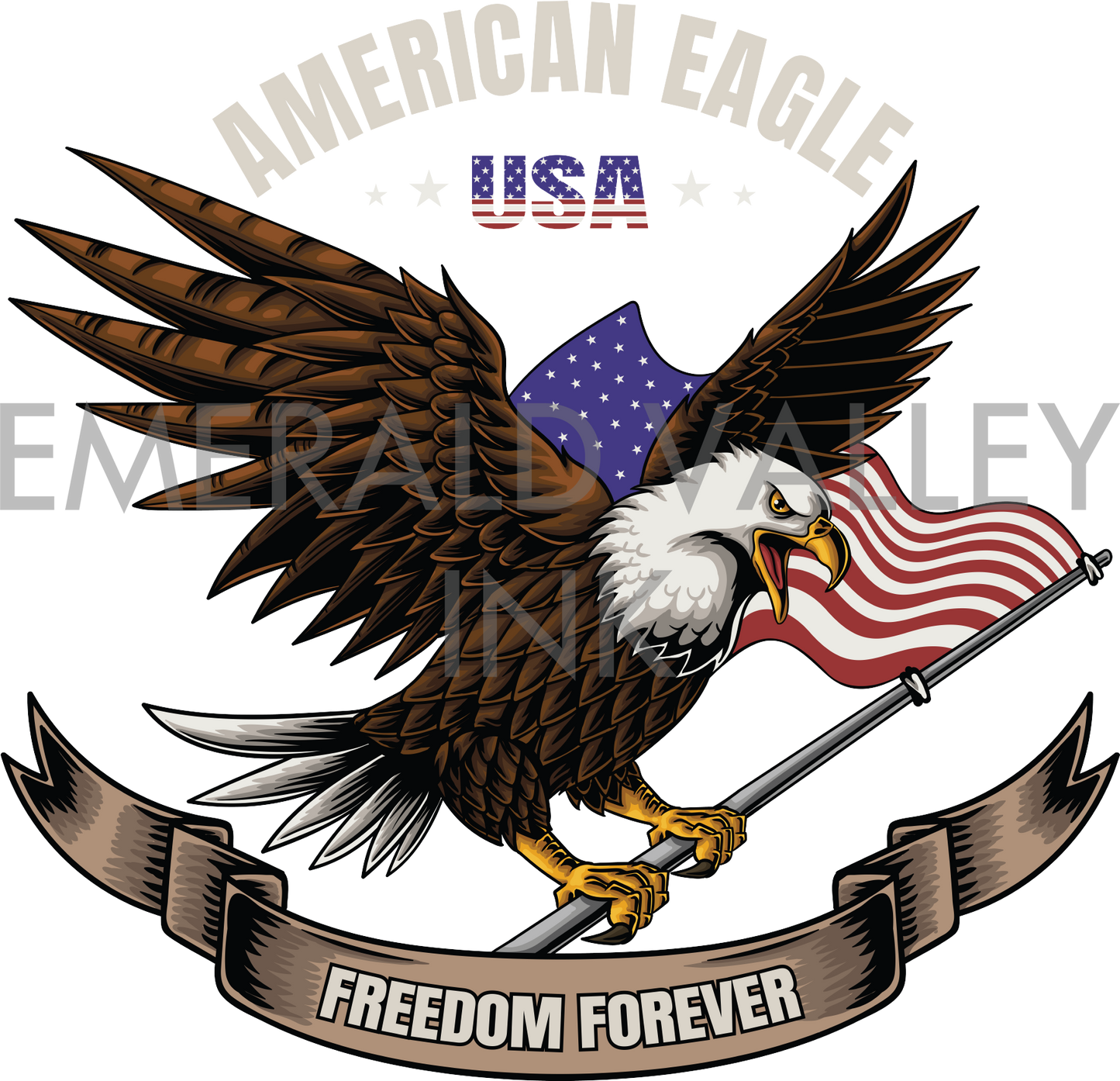 Eagle Flying Holding America Flag