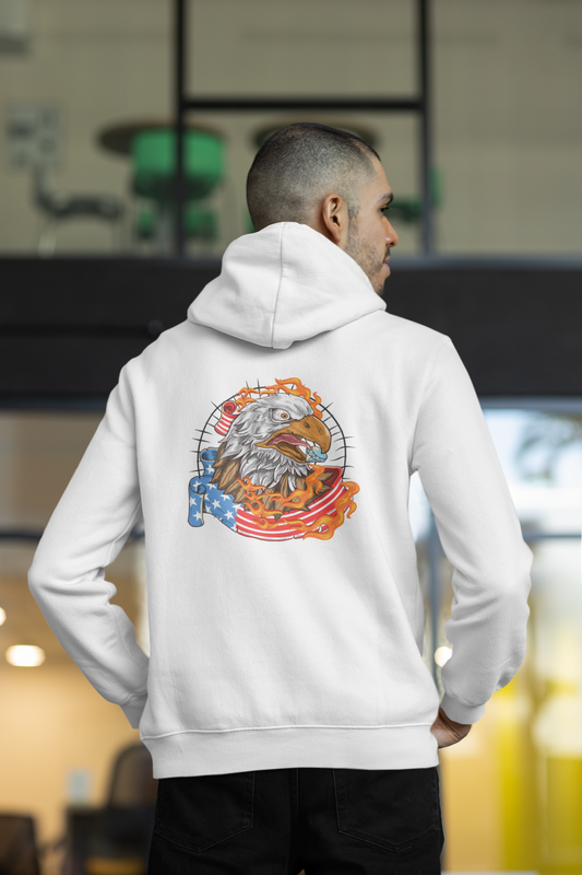 Eagle Head with Fire and Flag