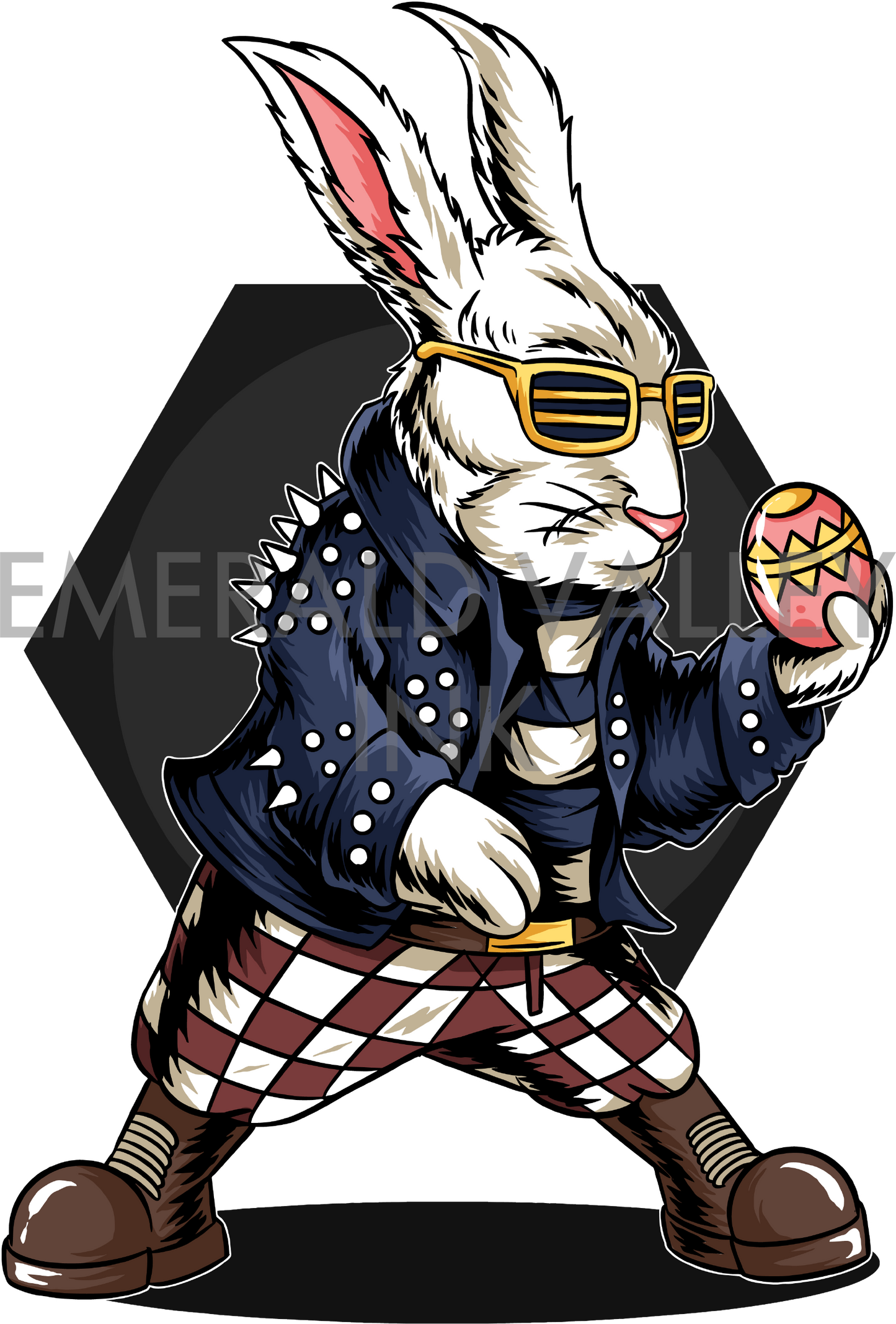 Easter Bunny Holding Eggs and Wearing a Rocker Jacket