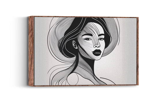 Minimalist Face Line Art - Black White Wall Art