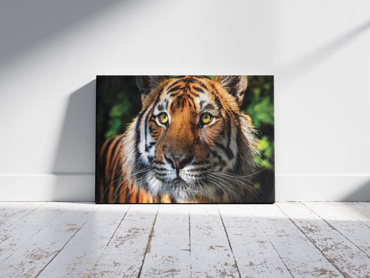 Burning Grace – Tiger Close-Up: Orange Tiger Art - Fierce Cat Wall Hanging