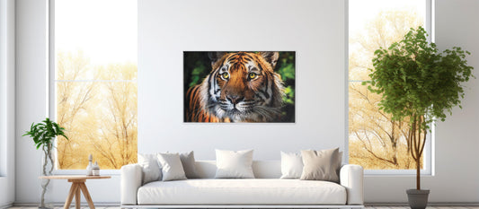 Burning Grace – Tiger Close-Up: Orange Tiger Art - Fierce Cat Wall Hanging