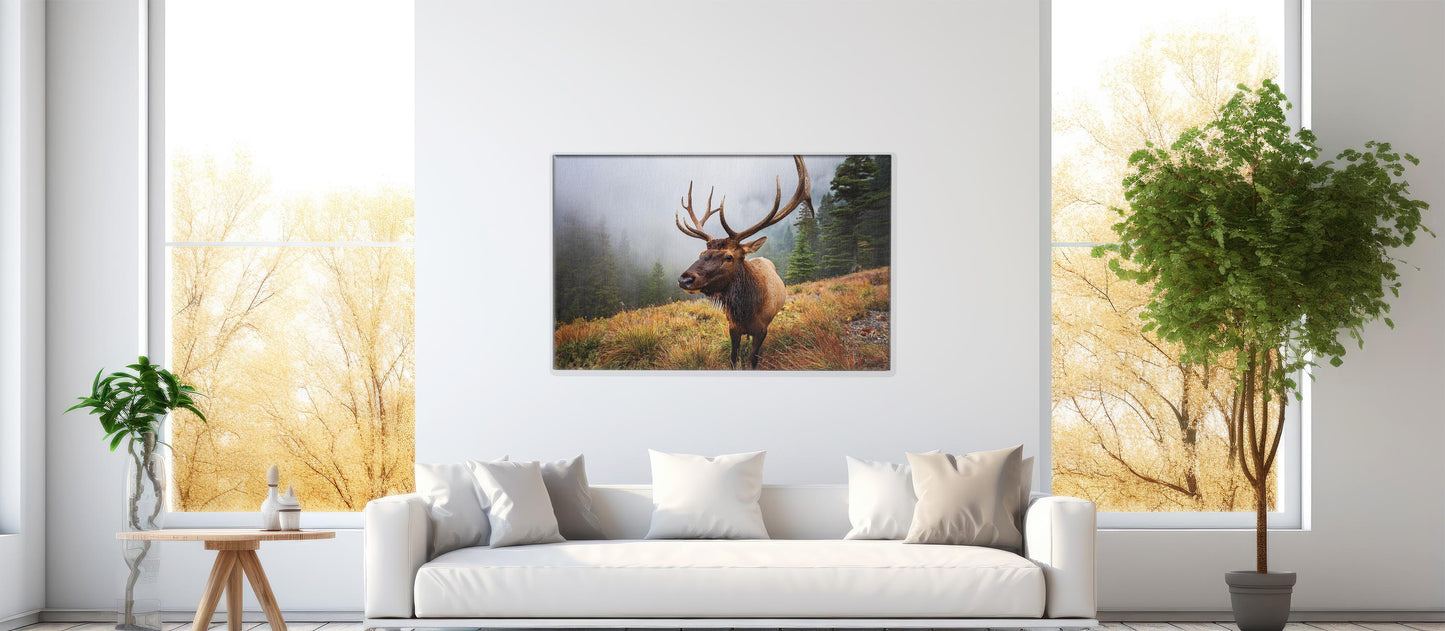 Antler Majesty – Misty Morning Elk: Cascade Elk Art - Mountain Animal Print