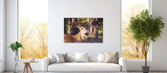 Soft Steps – Mule Deer Calm: Deer in Forest Decor - Peaceful Wildlife Art
