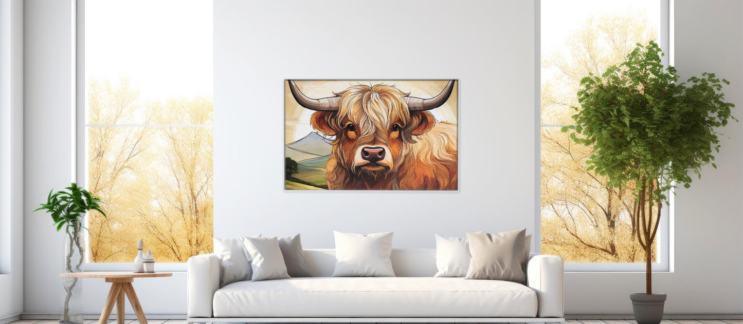 Sketch of the Highland Soul: Earthy Tones Highland Cow: A Line Art Wall Art