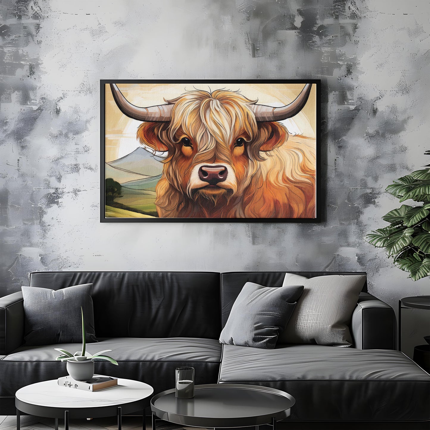 Sketch of the Highland Soul: Earthy Tones Highland Cow: A Line Art Wall Art