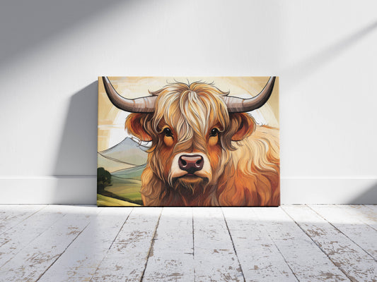 Lines of the Highlands – Rustic Grace: Highland Cow in Sunlight: A Line Art Masterpiece