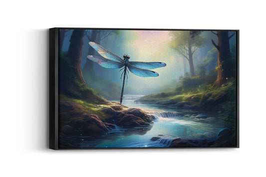 Perch & Pulse – Forest Shimmer: Dreamy Dragonfly Moss Branch Print