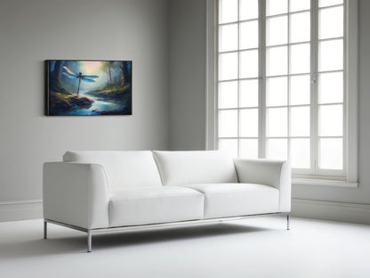 Perch & Pulse – Forest Shimmer: Dreamy Dragonfly Moss Branch Print