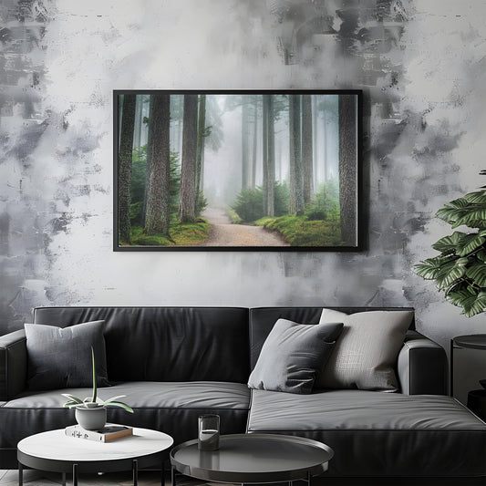 Lost in Pines – Foggy Forest Trail Print