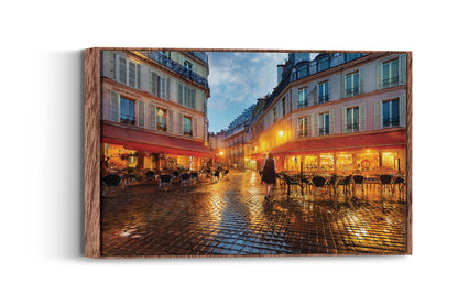 Golden Glow on Cobblestone Nights: French Bistro Decor - European Wall Art