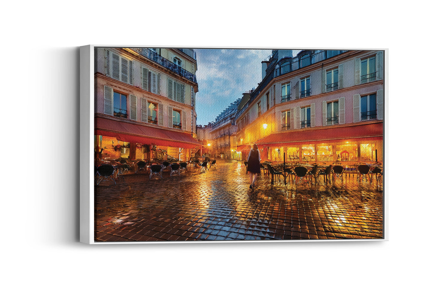 Golden Glow on Cobblestone Nights: French Bistro Decor - European Wall Art