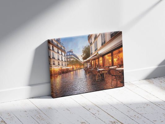 Midnight in Paris – Rainy Reflections: Parisian Cafe Art - Rainy City Scene