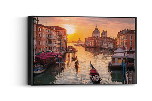 Venetian Dreams at Dusk: Sunset Gondola Art - Dramatic Wall Hanging
