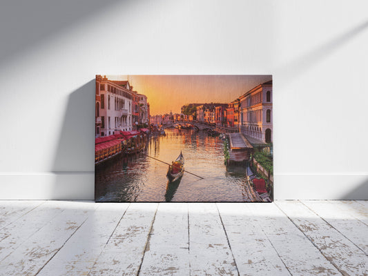 Twilight Gondolas – Venice in Bloom: Venetian Canal Art - Romantic City Scene