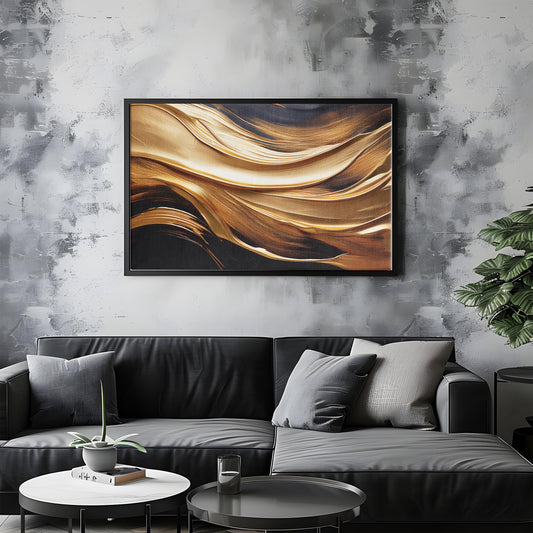 Midnight Luxe – Gold Brushstroke Abstract Art