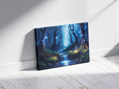 Glowing Grove – Twilight Enchantment: Enchanted Forest Art - Magical Night Scene