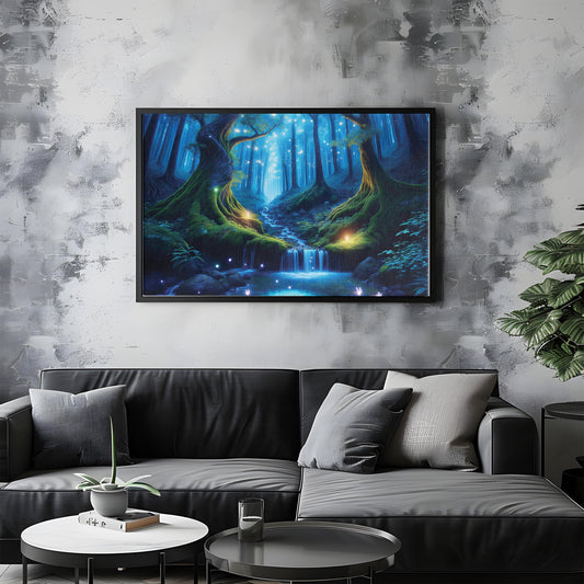 The Luminous Woods of Wonder: Enchanted Forest Art - Magical Night Scene