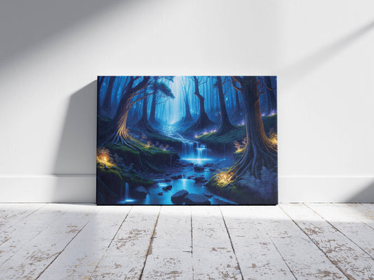 Whispers of the Firefly Forest: Enchanted Forest Art - Magical Night Scene
