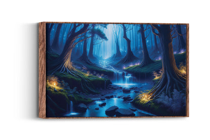 Whispers of the Firefly Forest: Enchanted Forest Art - Magical Night Scene