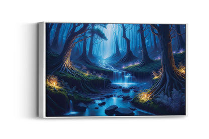 Whispers of the Firefly Forest: Enchanted Forest Art - Magical Night Scene