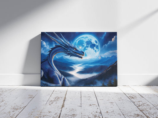 Wings of the Silver Night: Moonlit Dragon Art - Fantasy Night Scene