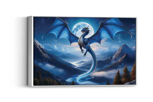 Starlit Soar – Dragon Over the Vale: Moonlit Dragon Art - Fantasy Night Scene
