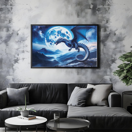 Moonflight Majesty – The Midnight Dragon: Moonlit Dragon Art - Fantasy Night Scene
