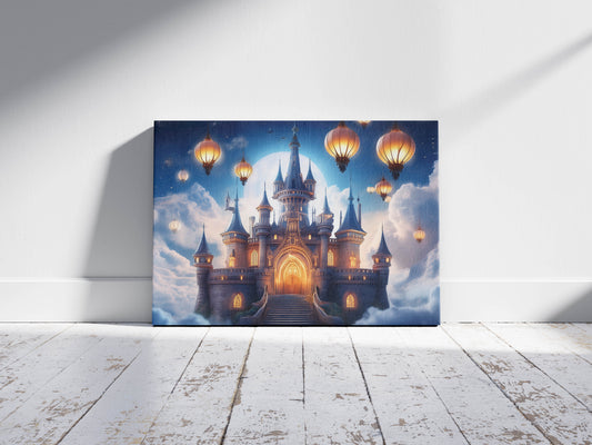 Cloudspire Dreams: Floating Castle Art - Magical Kingdom Scene